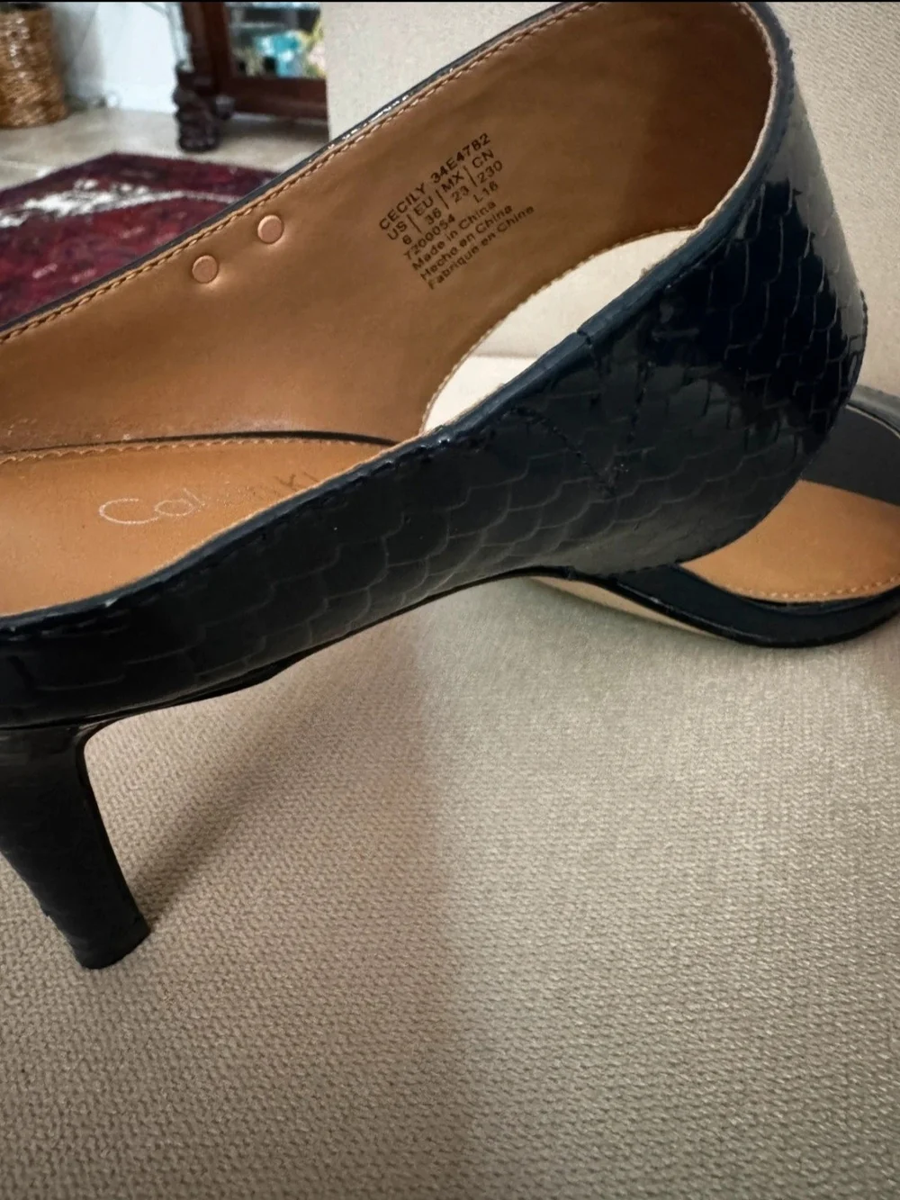 Calvin Klein Black Patent Two-Band Dress Mule Heel